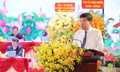 Ủy viên Trung ương Đảng, Bí thư Tỉnh ủy Nguyễn Mạnh Cường phát biểu tại đại hội