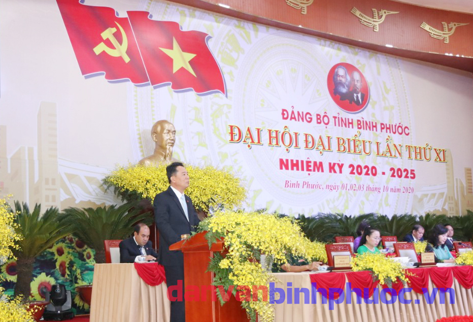 Đ/c Lý Trọng Nhân - Trưởng Ban Dân tộc tỉnh trình bày tham luận  tại Đại hội Đảng bộ tỉnh Bình Phước lần thứ XI, nhiệm kỳ 2020 - 2025