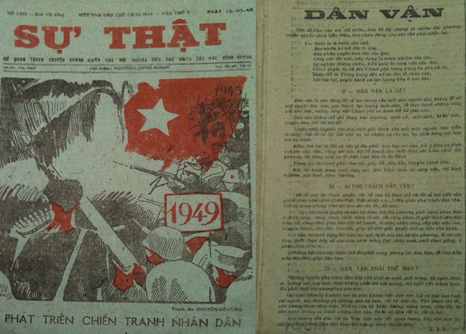 Tác phẩm "Dân vận" đăng trên báo Sự Thật ngày 15/10/1949.Ảnh Sưu tầm Internet