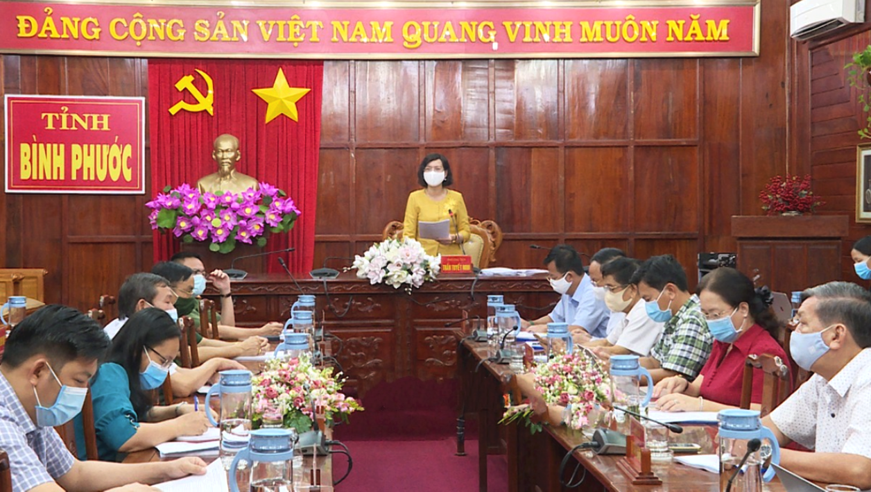 Phó Chủ tịch UBND tỉnh Trần Tuyết Minh phát biểu kết luận buổi làm việc. (nguồn cổng TTĐT Bình Phước)