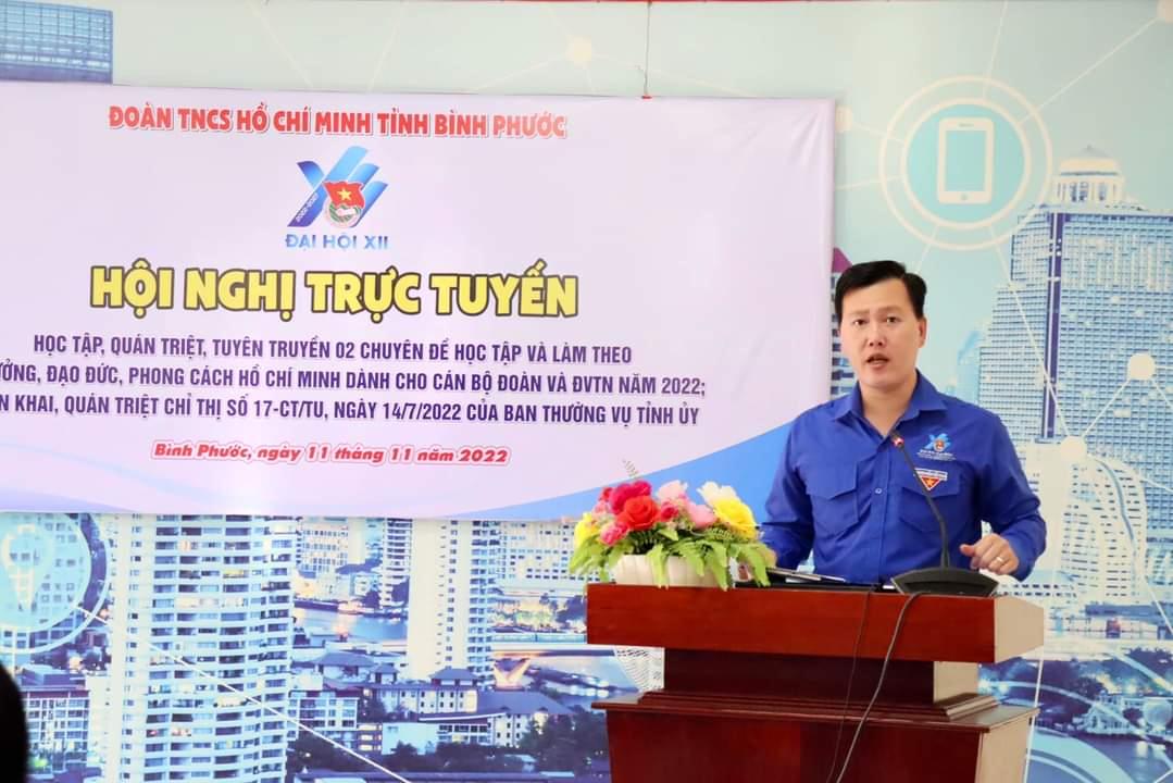 Đồng chí Trần Hoàng Trực - Bí thư Tỉnh Đoàn, Chủ tịch Hội LHTN Việt Nam tỉnh  phát biểu chỉ đạo hội nghị