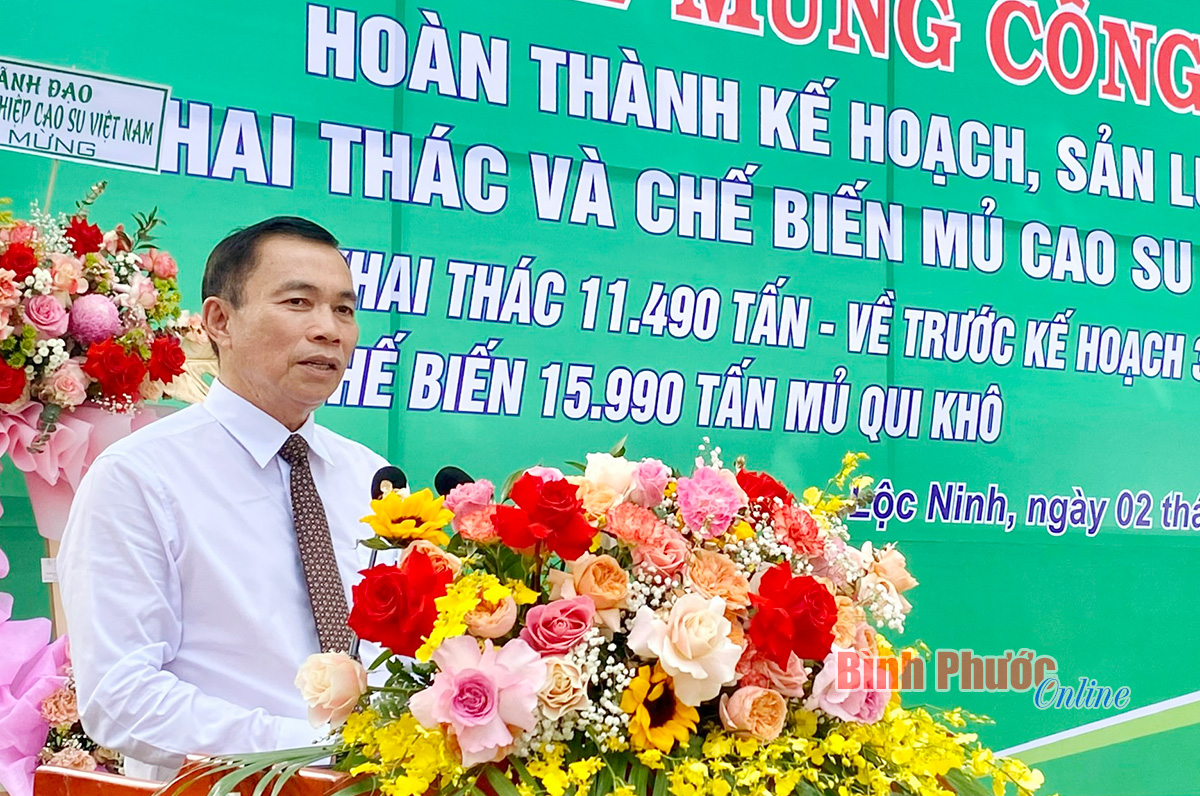 Phó Tổng Giám đốc Tập đoàn Công nghiệp Cao su Việt Nam Lê Thanh Tú phát biểu tại buổi lễ. Nguồn ảnh: Báo Bình Phước