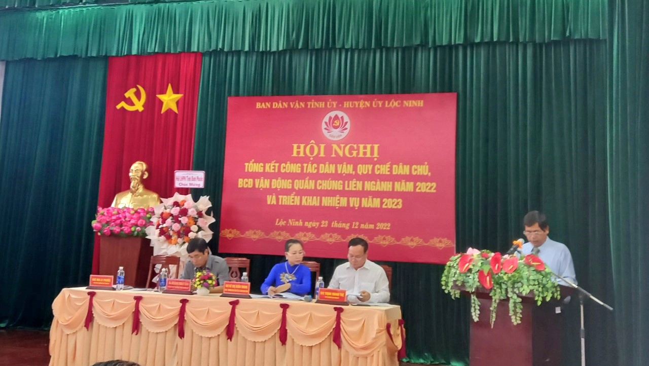Lãnh đạo Ban Dân vận Tỉnh ủy chủ trì Hội nghị tổng kết công tác dân vận năm 2022, triển khai nhiệm vụ năm 2023 tại Lộc Ninh