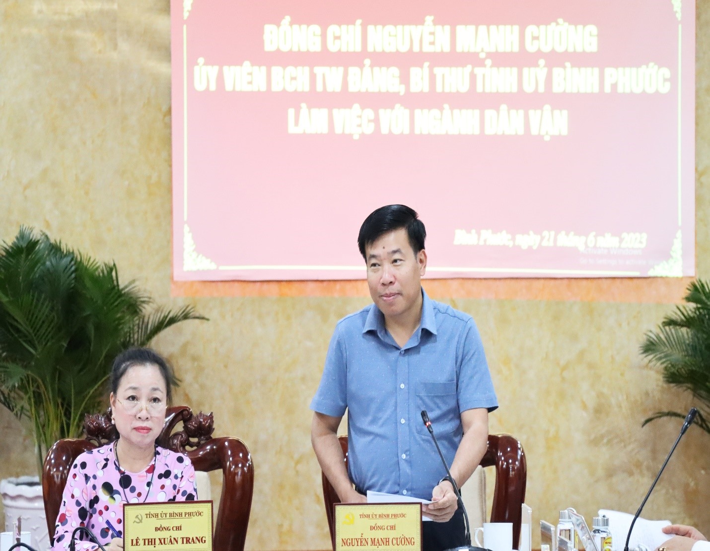 Đồng chí Nguyễn Mạnh Cường, Ủy viên Trung ương Đảng, Bí thư Tỉnh ủy phát biểu, chỉ đạo buổi làm việc với Ngành Dân vận Bình Phước