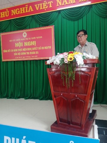 Chủ tịch Hội CCB tỉnh Bình Phước Huỳnh Văn Nước phát biểu chỉ đạo trong Hội nghị tổng kết 20 năm thực hiện Nghị quyết số 09-NQ/TW của Bộ Chính trị (khóa IX) thị xã Chơn Thành.