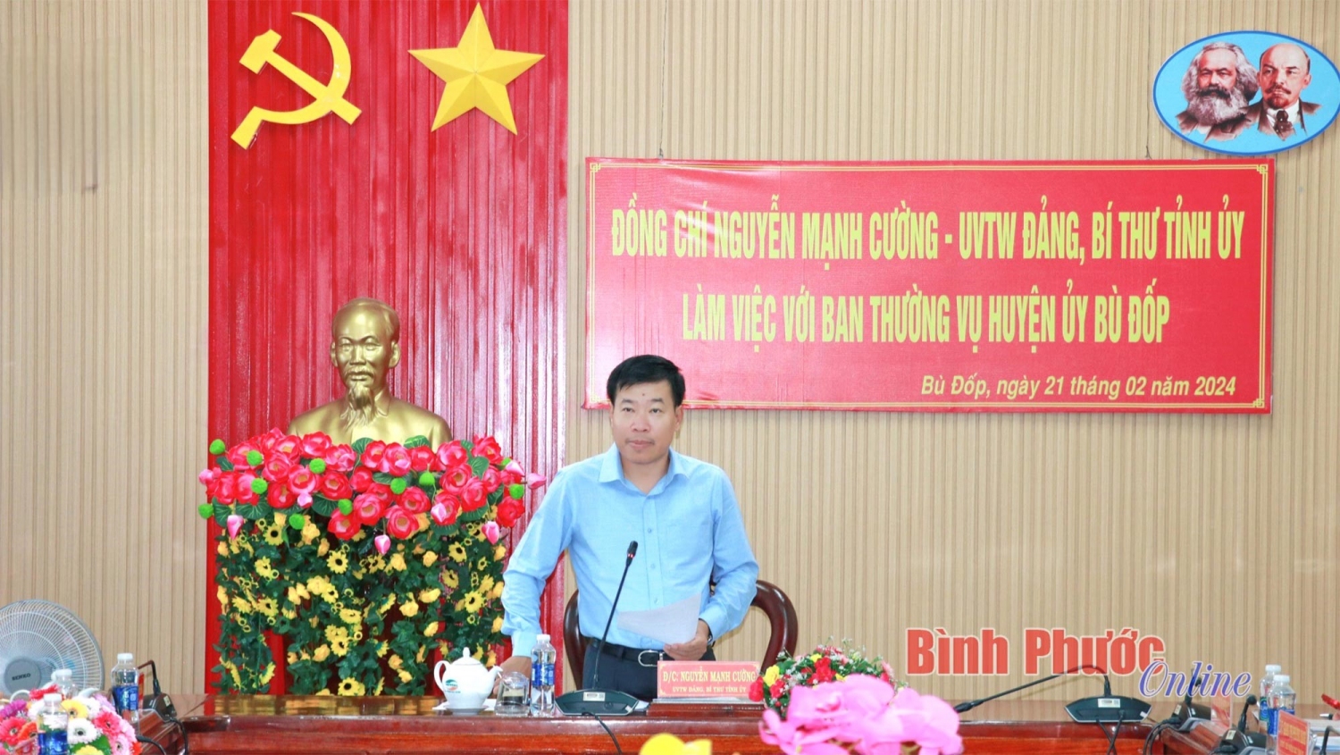Đồng chí Nguyễn Mạnh Cường, Ủy viên Trung ương Đảng, Bí thư Tỉnh ủy phát biểu kết luận tại buổi làm việc